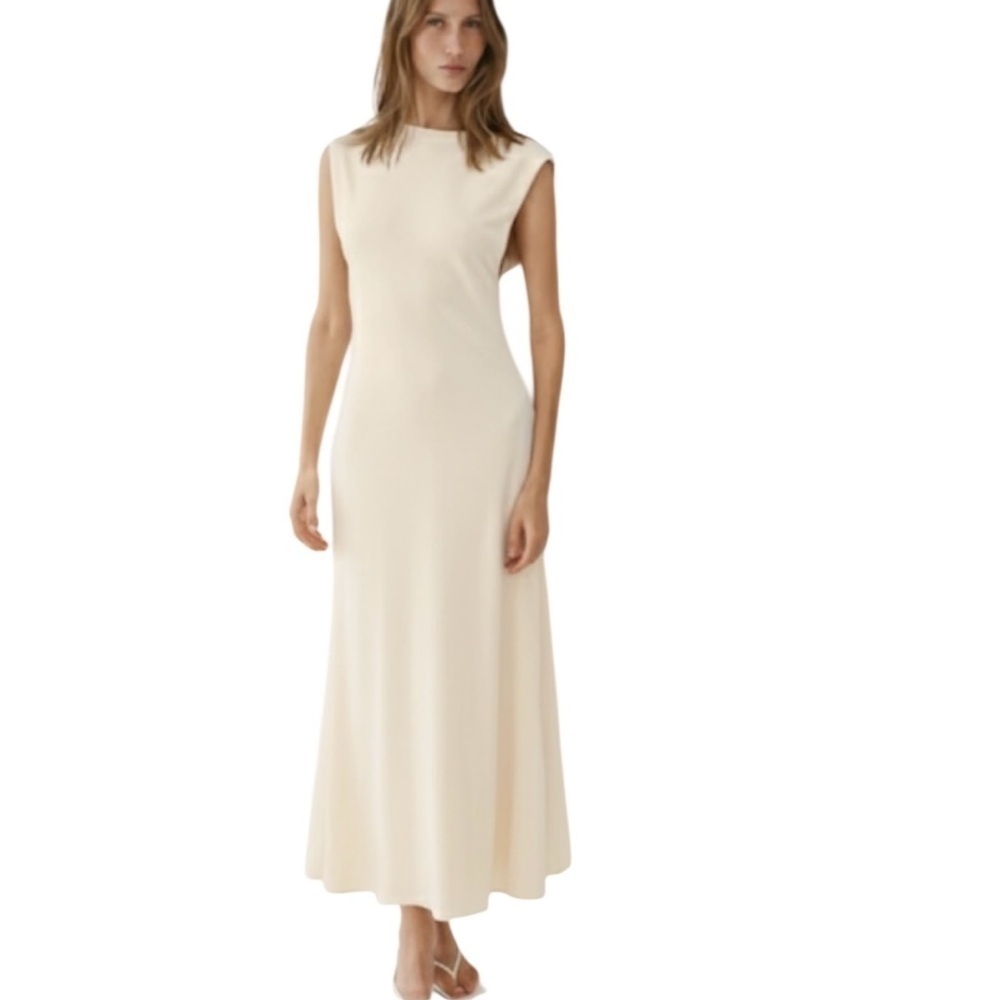 NWT Aya Muse Midi Dress Jersey Knit Off White Size 8 (L)
